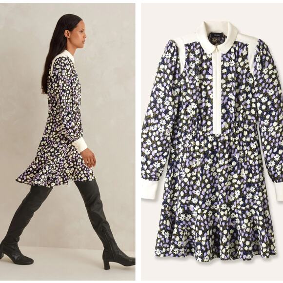 ME + EM Natural Spring Garden Print Fit & Flare Dress Purple Sz 12 $445 {BB43} - Picture 2 of 10